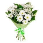№174    Букет из 3 кустовых хризантем с гипсофилой.